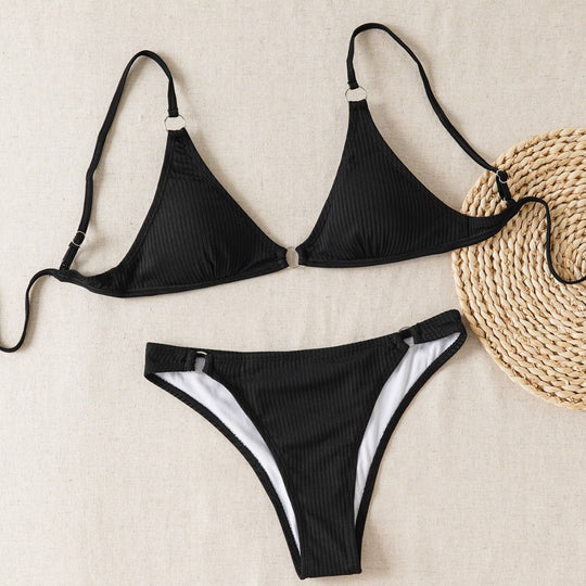 Damen Triangel-Bikini mit feinem Ripp-Design und verstellbaren Trägern EB