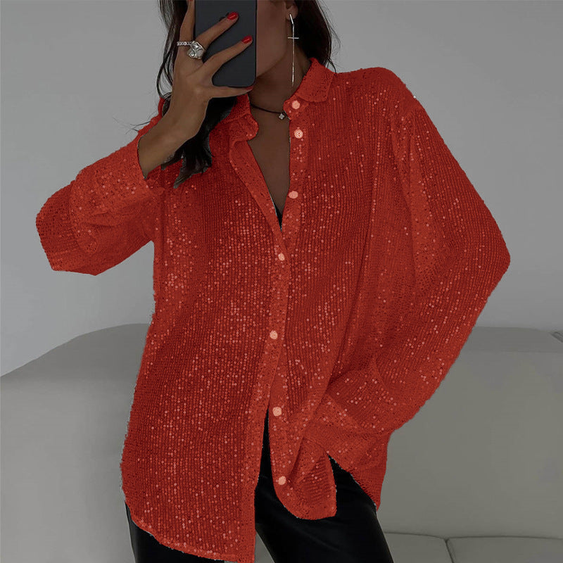 Damen Glitzernde Oversize-Hemdbluse EB