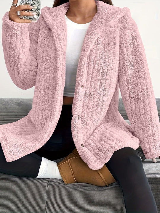 Damen Kuschelige Kapuzenjacke mit Knopfdetails EB