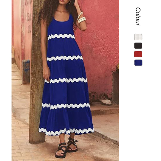 Damen Maxikleid mit wellenförmigen Rüschen und lässigem Schnitt EB