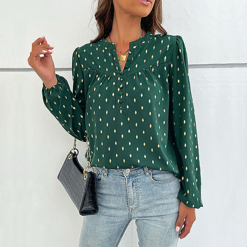 Damen Bluse mit feinem Druck und Knopfdetails EB