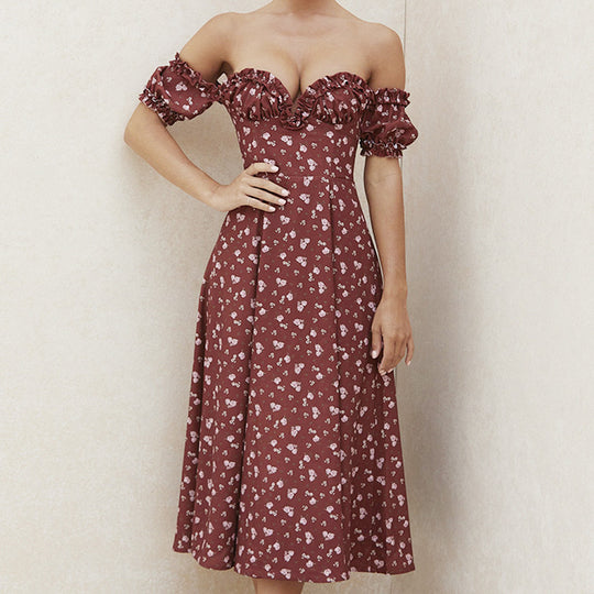 EB | Geschlitztes Blumenkleid schulterfreies Röhrentop-Kleid