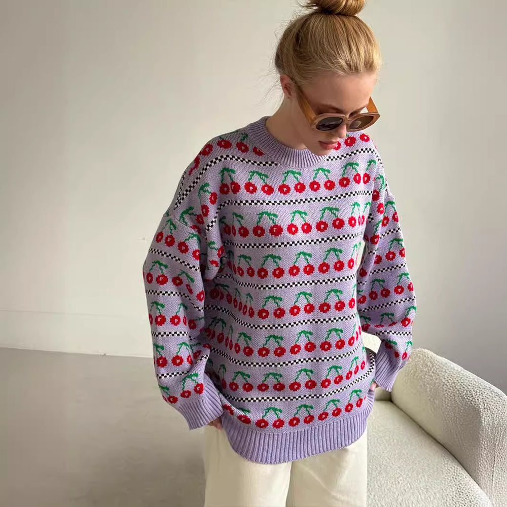 Damen Gemusterter Pullover mit fruchtigem Design EB