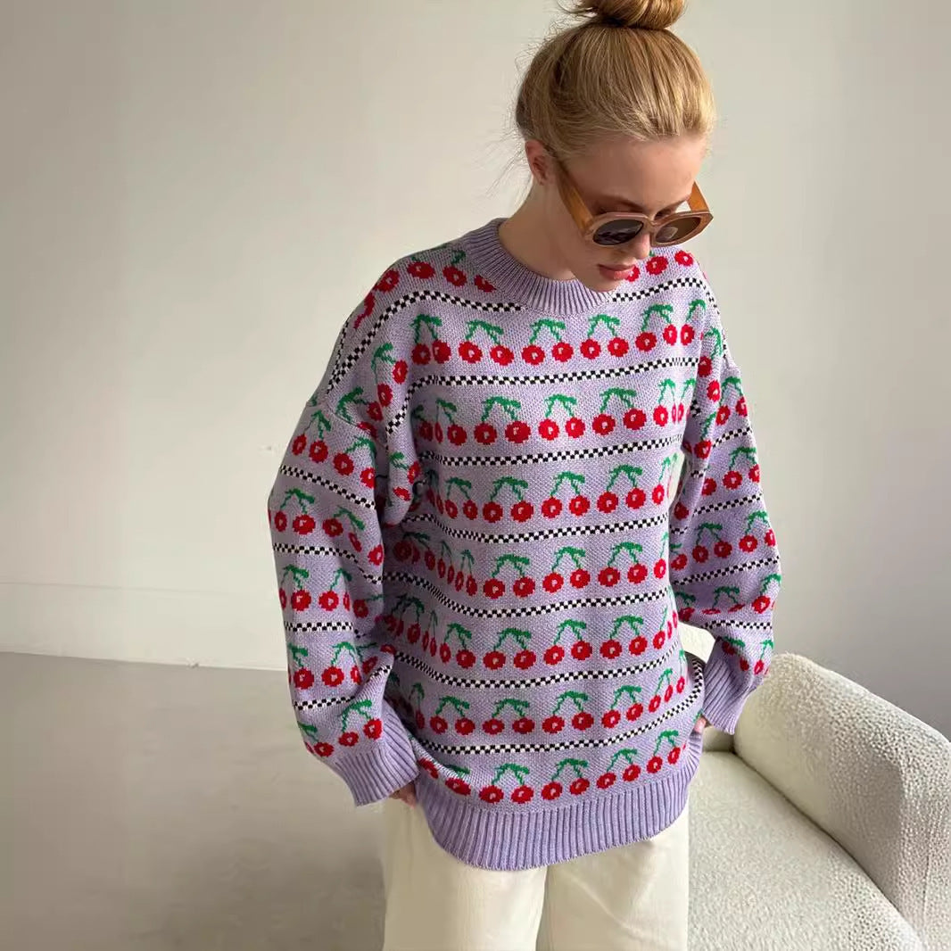 Damen Gemusterter Pullover mit fruchtigem Design EB