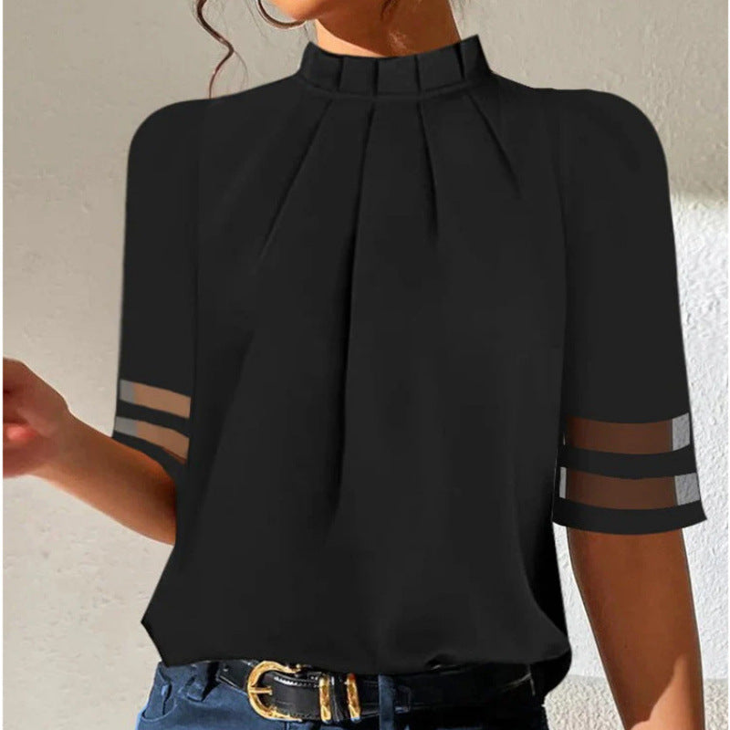 Damen elegante Bluse mit transparenten Ärmeln EB