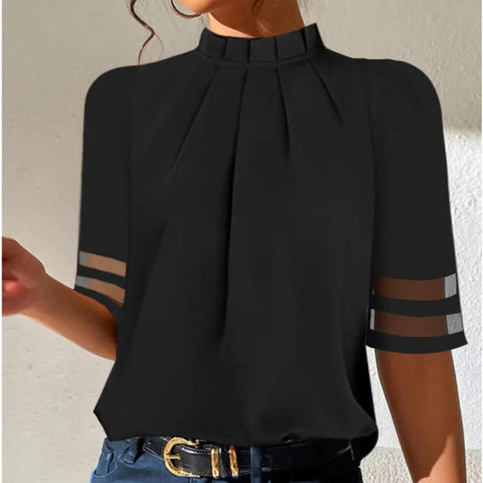Damen elegante Bluse mit transparenten Ärmeln EB