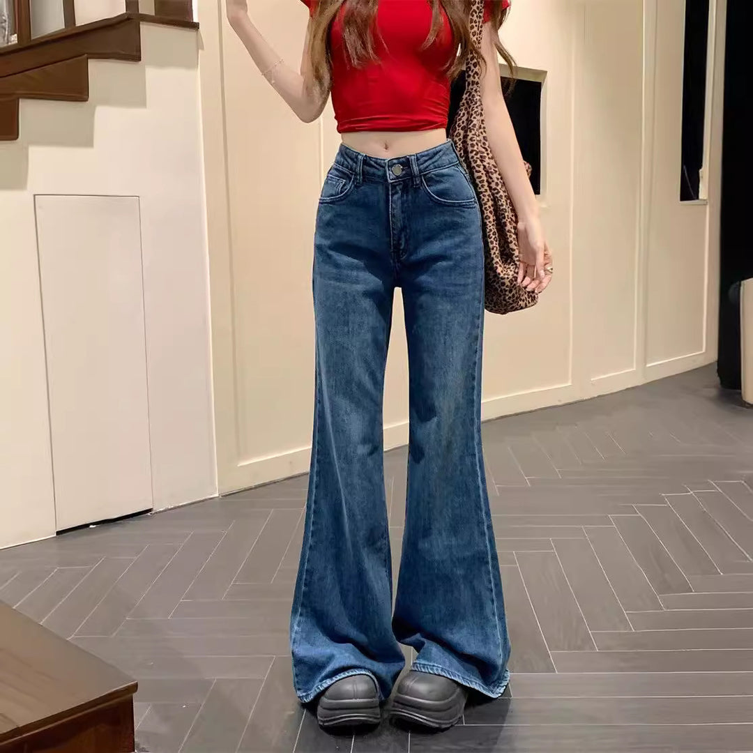 Damen Weit geschnittene High-Waist Jeans mit ausgefallenem Saum EB