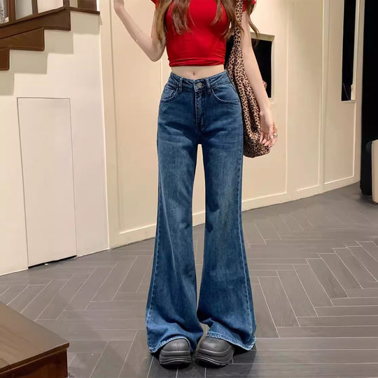 Damen Weit geschnittene High-Waist Jeans mit ausgefallenem Saum EB