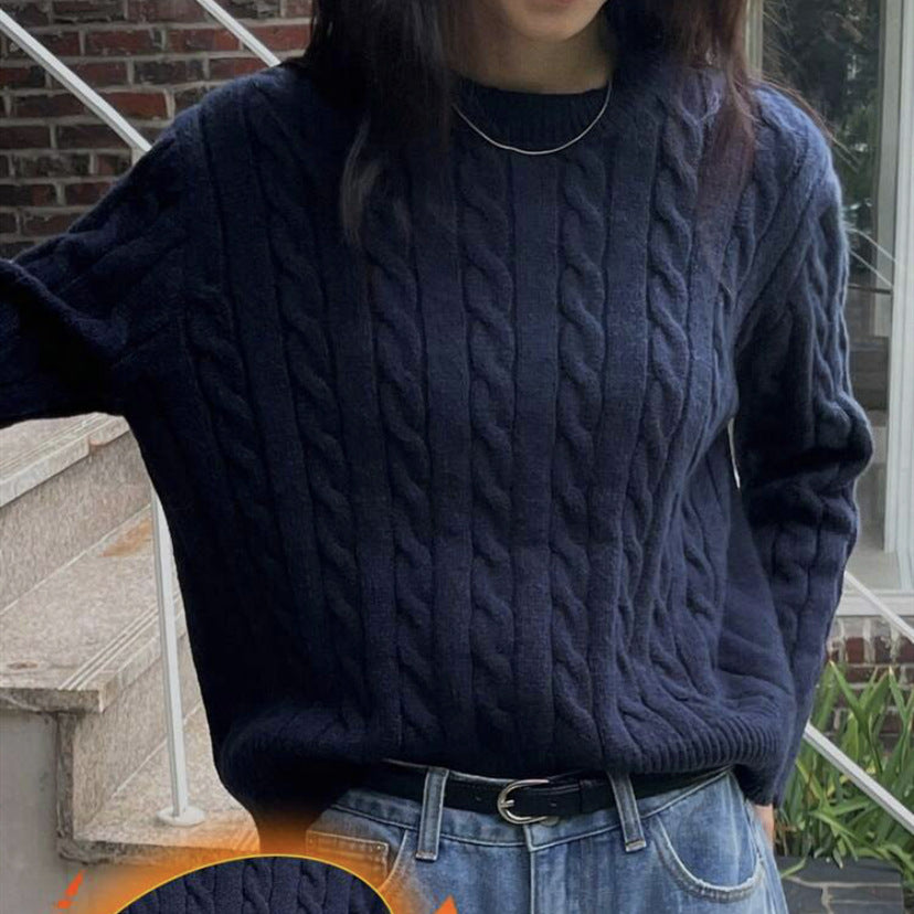 Damen Feiner Kabelstrickpullover mit Zopfmuster, Boxy‑Passform und verlängerten Rippbündchen EB
