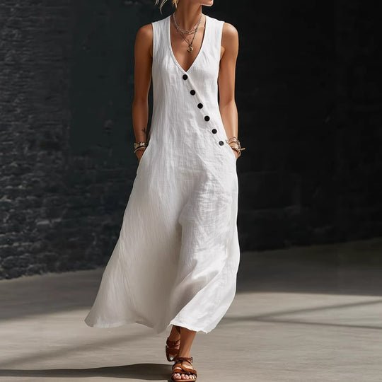 Damen Langarmkleid mit seitlichem Schlitz und Knopfdetails EB