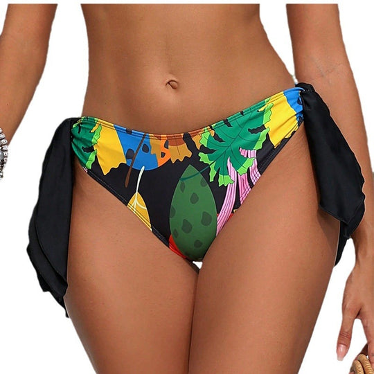 Damen Hoch tailliertes Bikini-Höschen mit floralem Muster und seitlichen Bindebändern EB