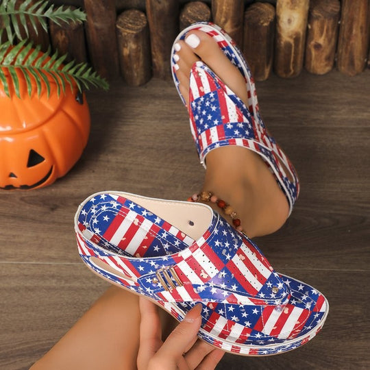 Damen Zehentrenner-Sandalen mit trendy Sternen-Design und komfortablem Fußbett EB