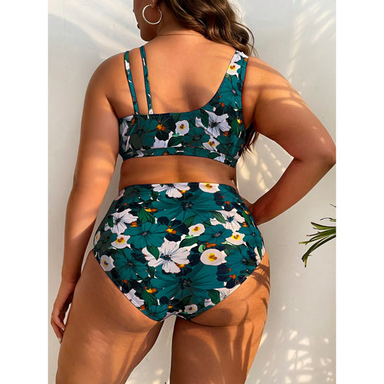 Damen Hochgeschnittener Bikini mit floralem Wickeldesign EB