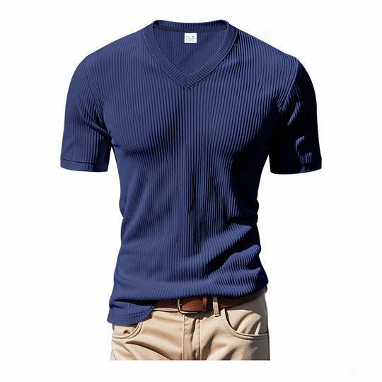 Herren modernes V-Ausschnitt T-Shirt aus strukturiertem Material EB