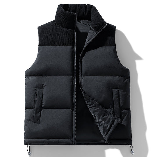 Unisex Gepolsterte Steppweste mit Cordbesatz, hohem Stehkragen und verstellbarem Kordelzug EB