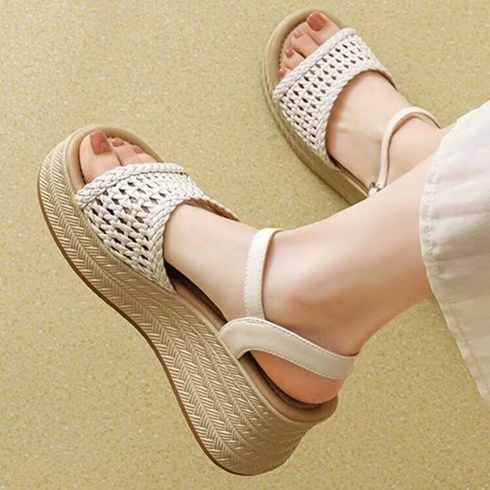 Damen Wedge-Sandalen mit elegantem Riemchen und luftiger Netzstruktur EB