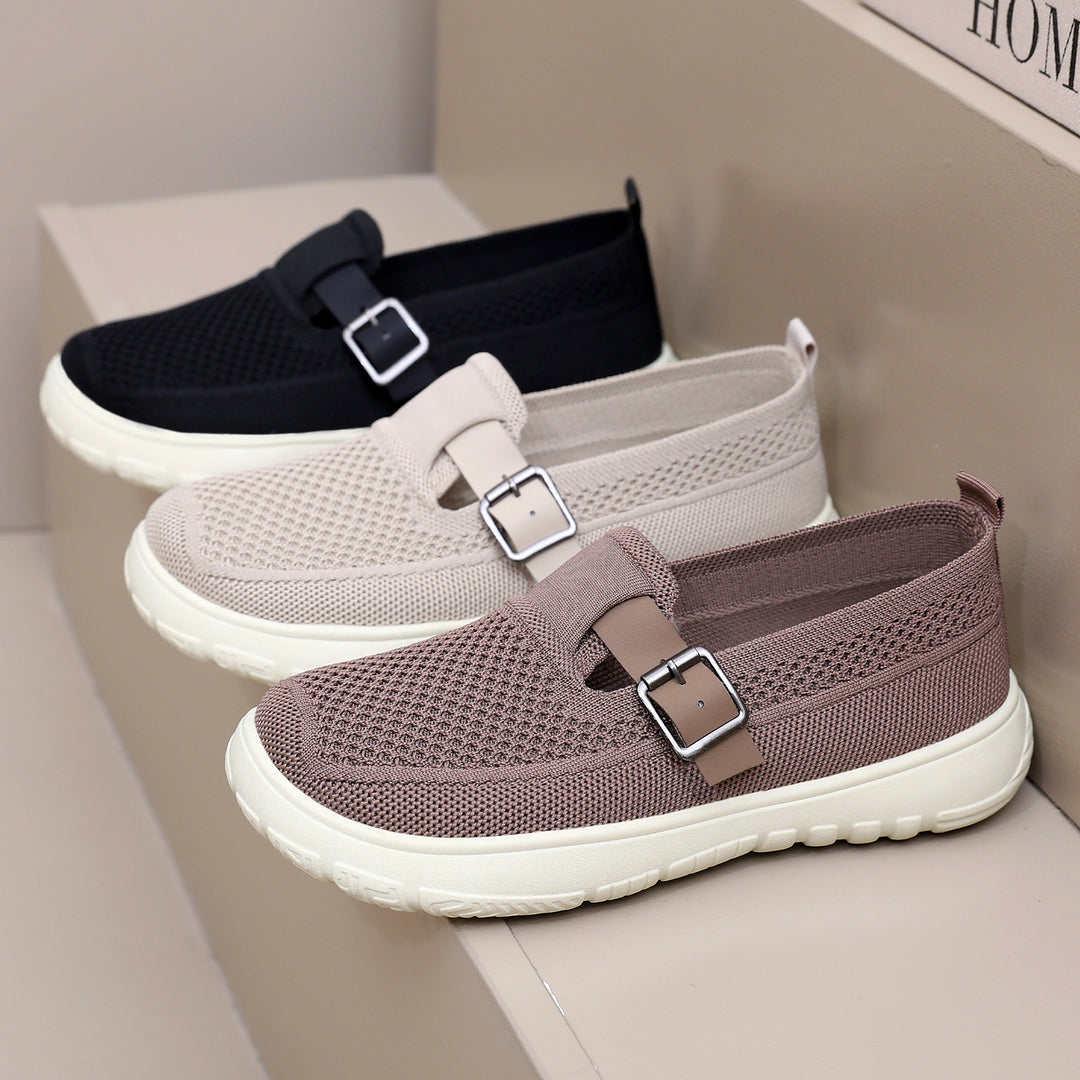 Damen nan atmungsaktiver Strick-Slip-On mit verstellbarer Metallschnalle und federnder Leicht-EVA-Sohle EB