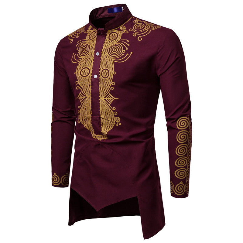 Herren elegantes Langarmhemd mit innovativem Ethno-Design EB