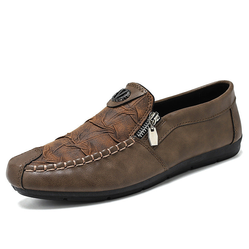 Herren elegante Lederoptik Slipper mit Zierreißverschluss, handgenähter Mokassinnaht und flexibler Komfortsohle EB