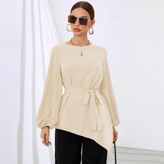 Damen asymmetrische Tunika-Bluse mit Ballonärmeln und Taillengürtel Eichborn Berlin