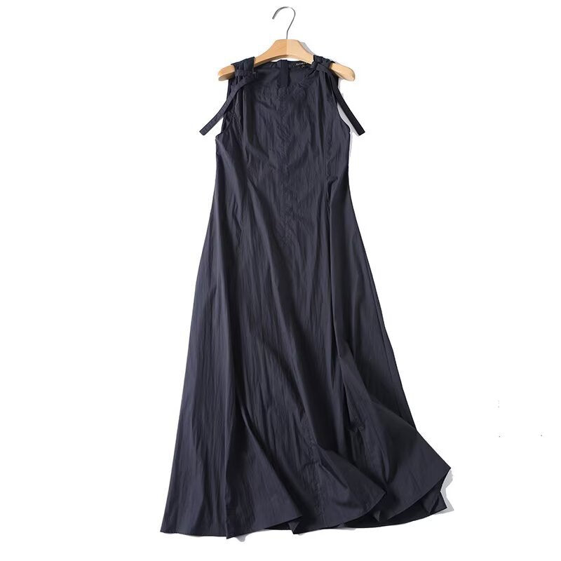 Damen luftiges Maxi-Kleid mit Spaghetti-Trägern und voluminösem Saum EB