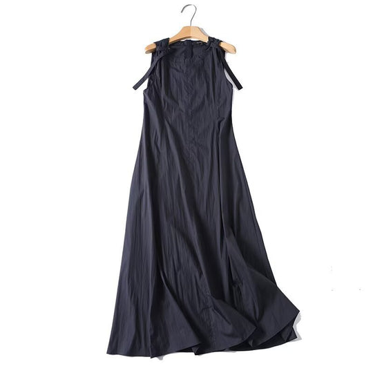 Damen luftiges Maxi-Kleid mit Spaghetti-Trägern und voluminösem Saum EB