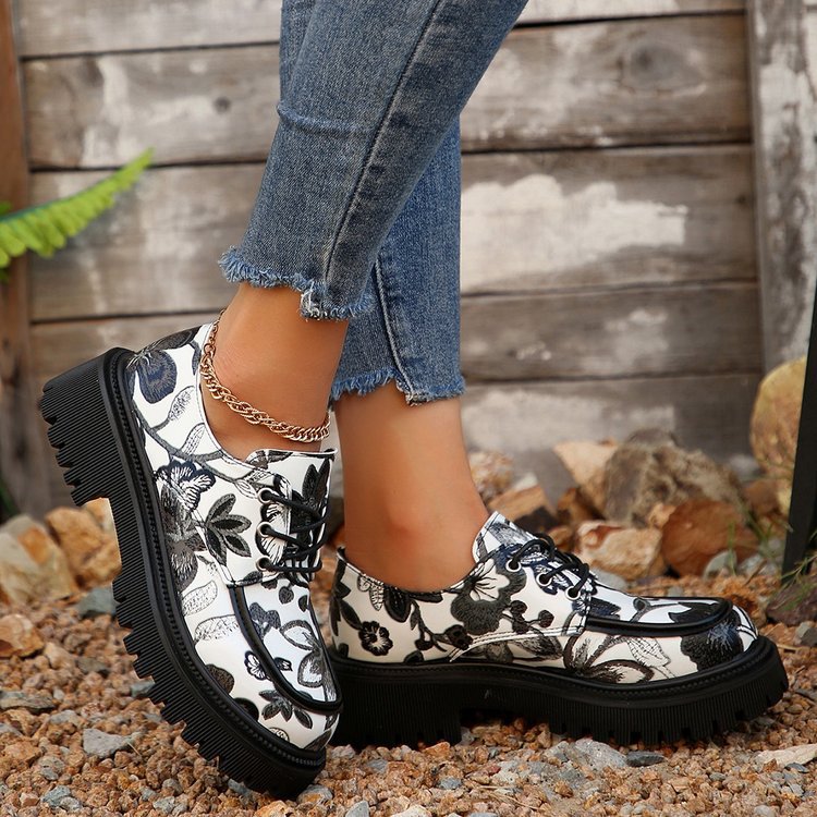 Damen modische Schnürschuhe mit floralem Design und rutschfester Profilsohle EB