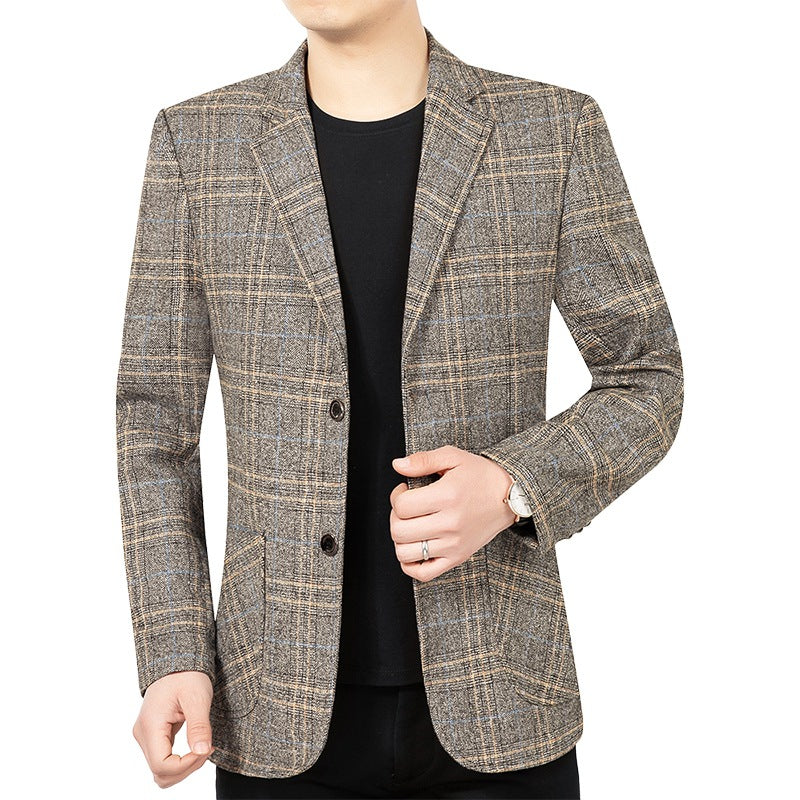 Herren Kariertes Slim-Fit Sakko mit strukturiertem Wollmix und aufgesetzten Taschen EB