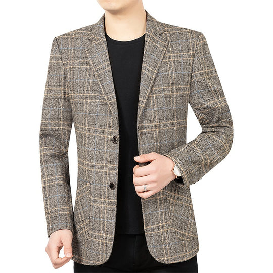 Herren Kariertes Slim-Fit Sakko mit strukturiertem Wollmix und aufgesetzten Taschen EB