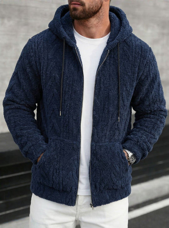 Herren nan kuschelige Kapuzenjacke aus Teddyfleece mit durchgehendem Reißverschluss und Kängurutaschen EB