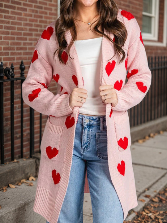 Damen Strickjacke mit Herzmuster und praktischen Taschen EB