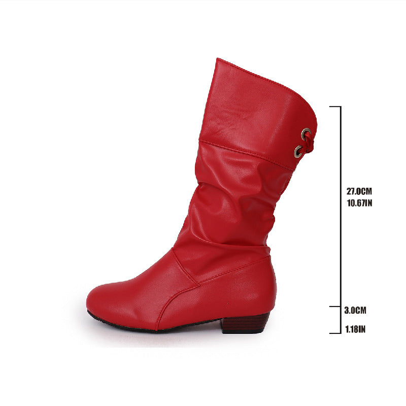 Damen nan midi Stiefel mit gerafftem Schaft, weichem Kunstleder und niedrigem Blockabsatz EB