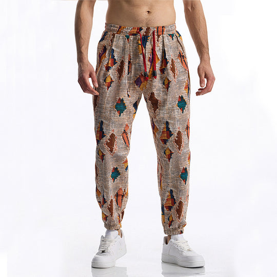 Herren lässige Harem-Hose mit buntem Muster und elastischem Bund EB