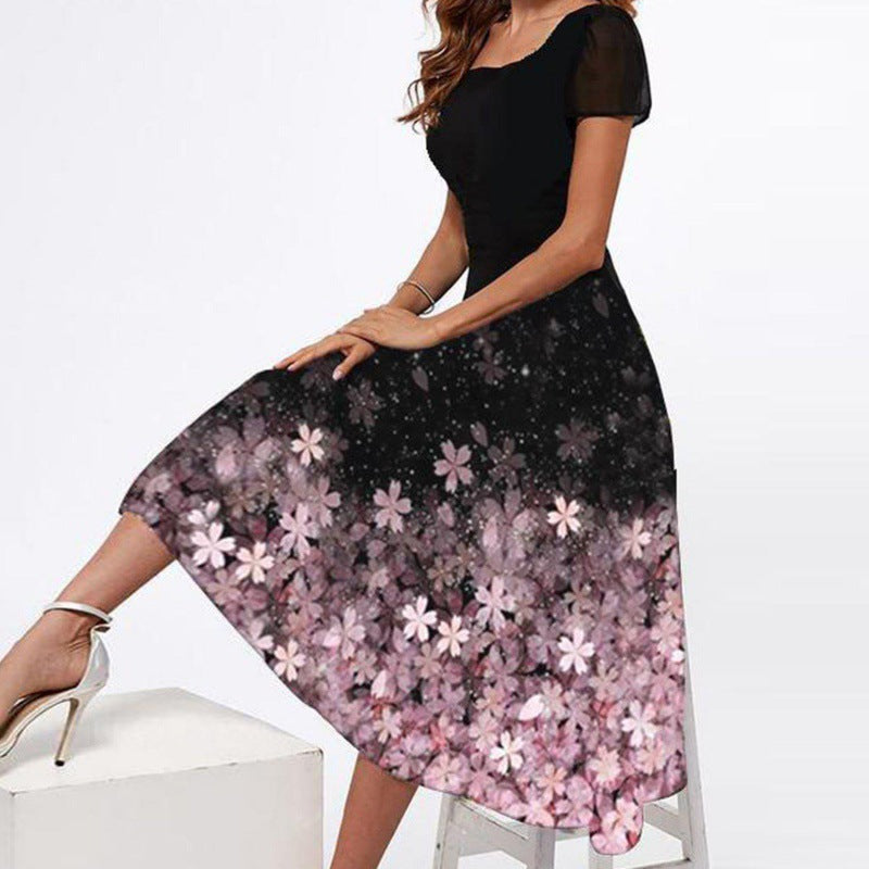 Damen Elegantes Midi-Kleid mit floralem Druck und schwingendem Saum EB