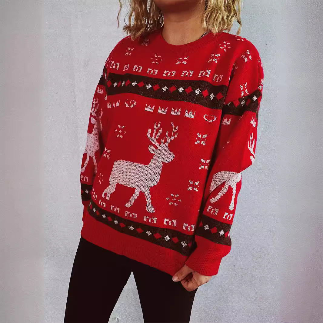 Damen Weihnachtspullover mit festlichem Rentier-Motiv und bequemer Passform EB