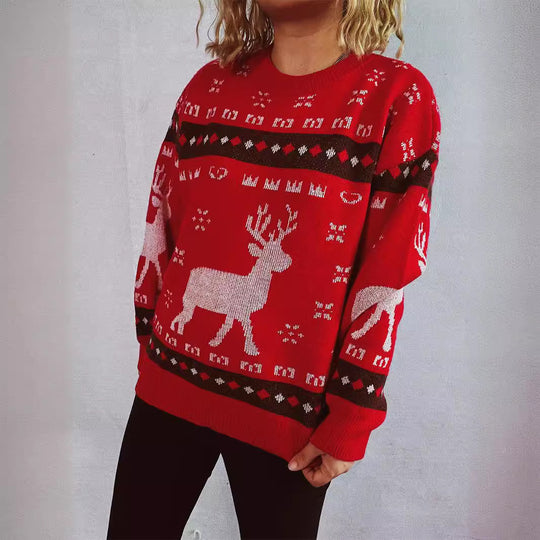 Damen Weihnachtspullover mit festlichem Rentier-Motiv und bequemer Passform EB