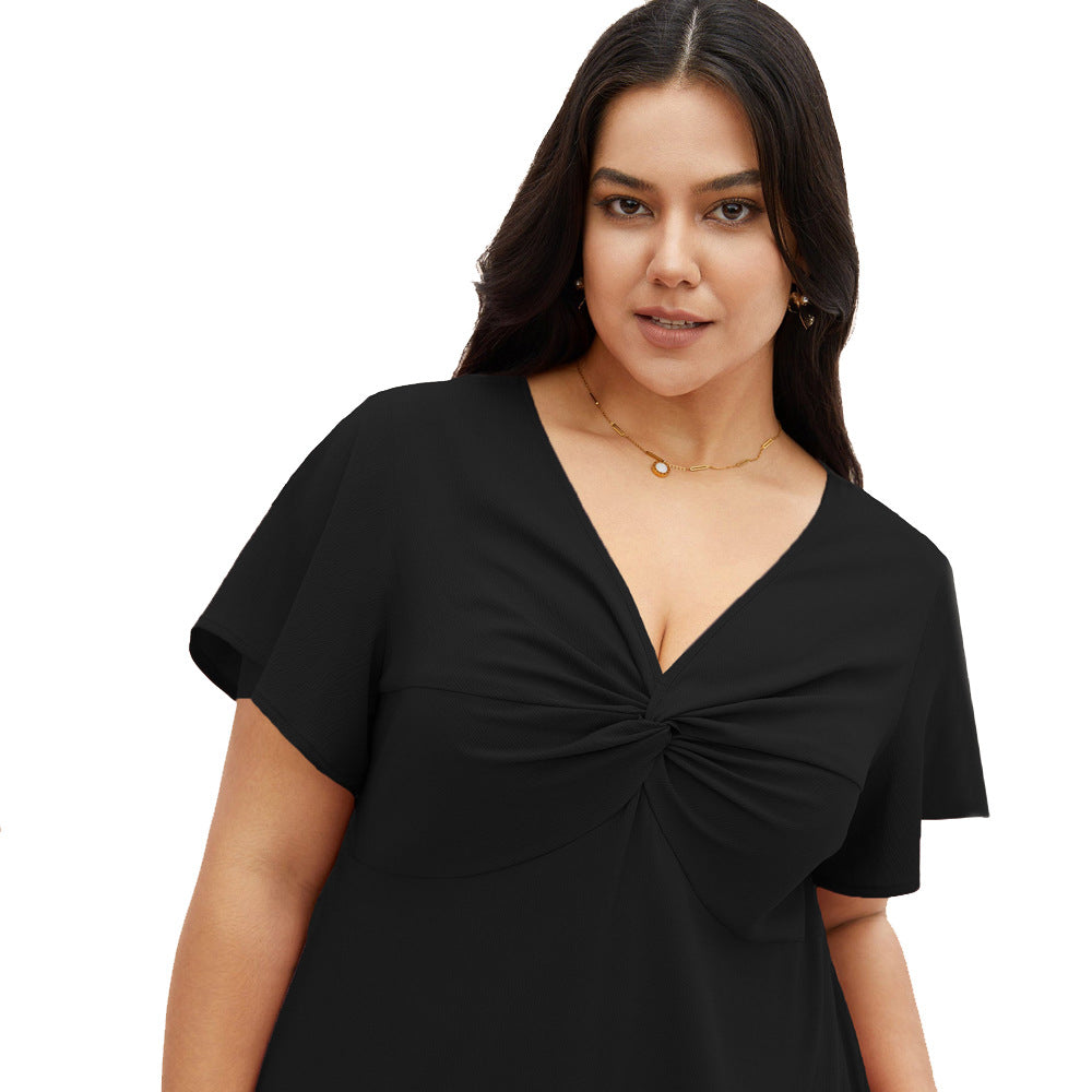 Damen Elegant geschnittenes Midikleid mit Knotendetail und kurzen Ärmeln EB