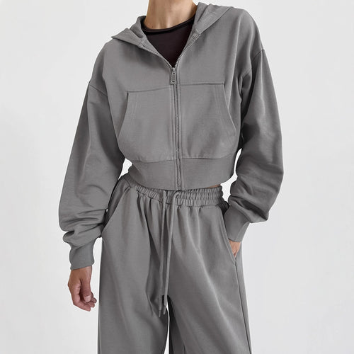 Damen Lässiges Crop-Top und weite High-Waist-Hose Set EB