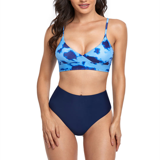 Damen Bikini-Set mit modischem Wickeloberteil und hoch geschnittenem Hosen EB