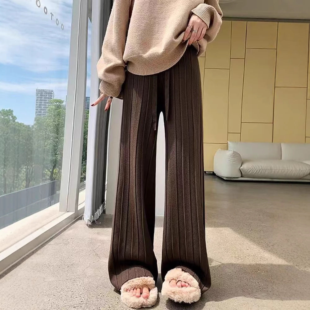 Damen weite Hosen mit vertikalem Streifendesign und elastischem Bund EB