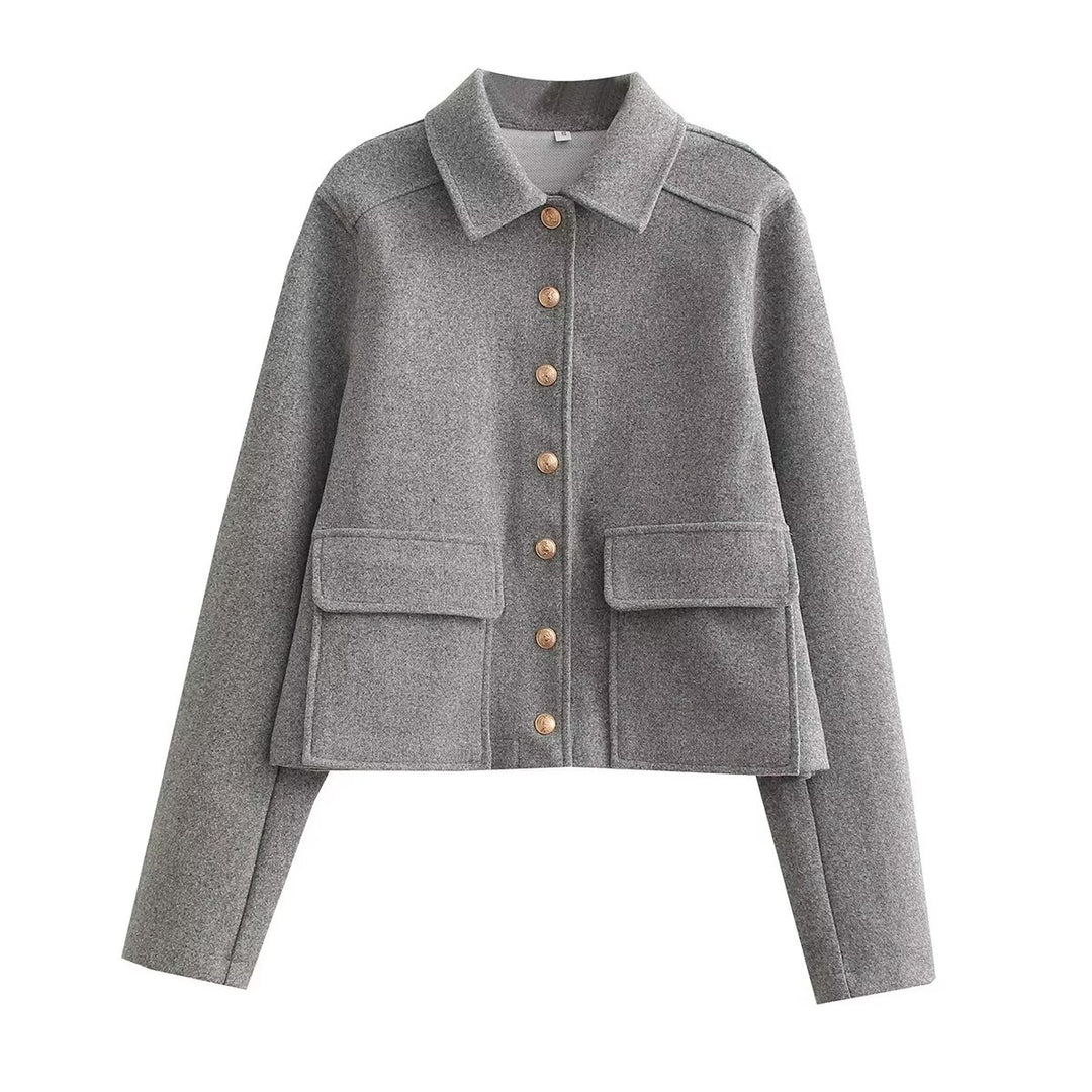 Damen modische Kurzjacke aus strukturiertem Wollmaterial mit praktischen Pattentaschen EB