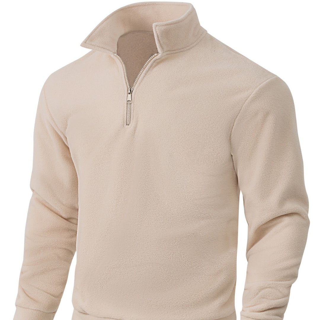 Herren nan Fleece-Halbzip-Pullover mit Stehkragen, weichem Teddy-Fleece und elastischen Bündchen EB