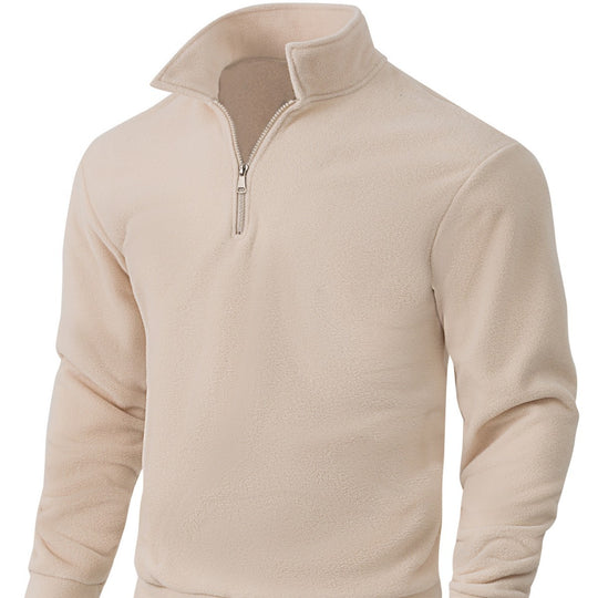 Herren nan Fleece-Halbzip-Pullover mit Stehkragen, weichem Teddy-Fleece und elastischen Bündchen EB