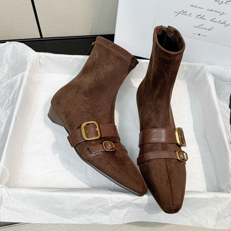 Damen Ankle Boots mit modischen Schnallen und spitz zulaufendem Design EB
