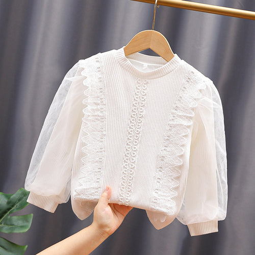Damen Sweatshirt mit Tüllärmeln und Rüschendetails EB