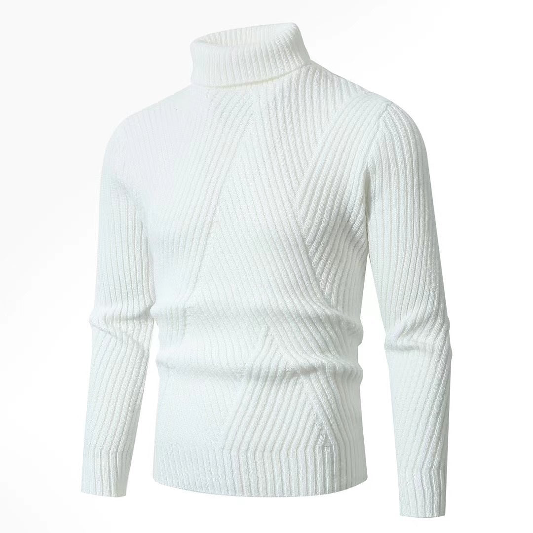 Herren nan strukturierter Rollkragenpullover mit diagonaler Rippstruktur und schlanker Passform EB