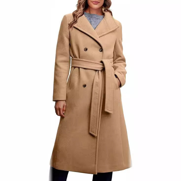 Damen Eleganter doppelreiher Mantel mit Gürteldetail EB