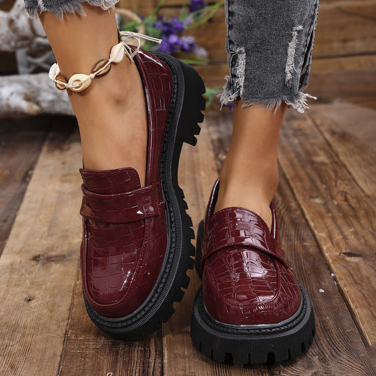 Damen Mokassins mit modernem Kroko-Design und robustem Profil EB