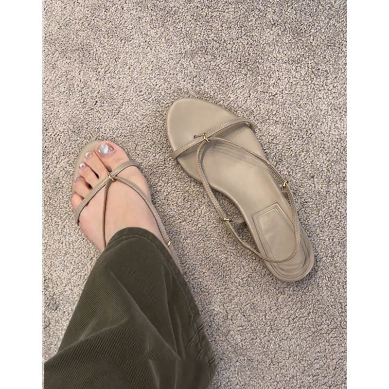Damen Zehentrenner-Sandalen mit eleganten Riemen und goldenen Akzenten EB