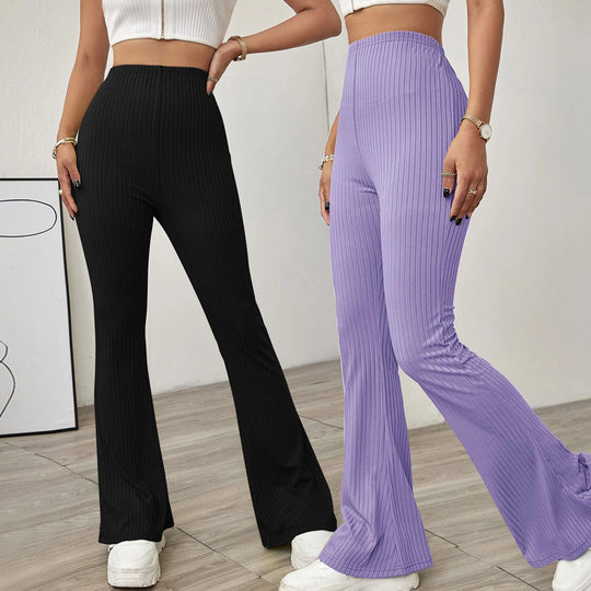 Damen gerippte hochgeschnittene Bootcut-Hose aus Stretch-Jersey mit ausgestelltem Bein Eichborn Berlin